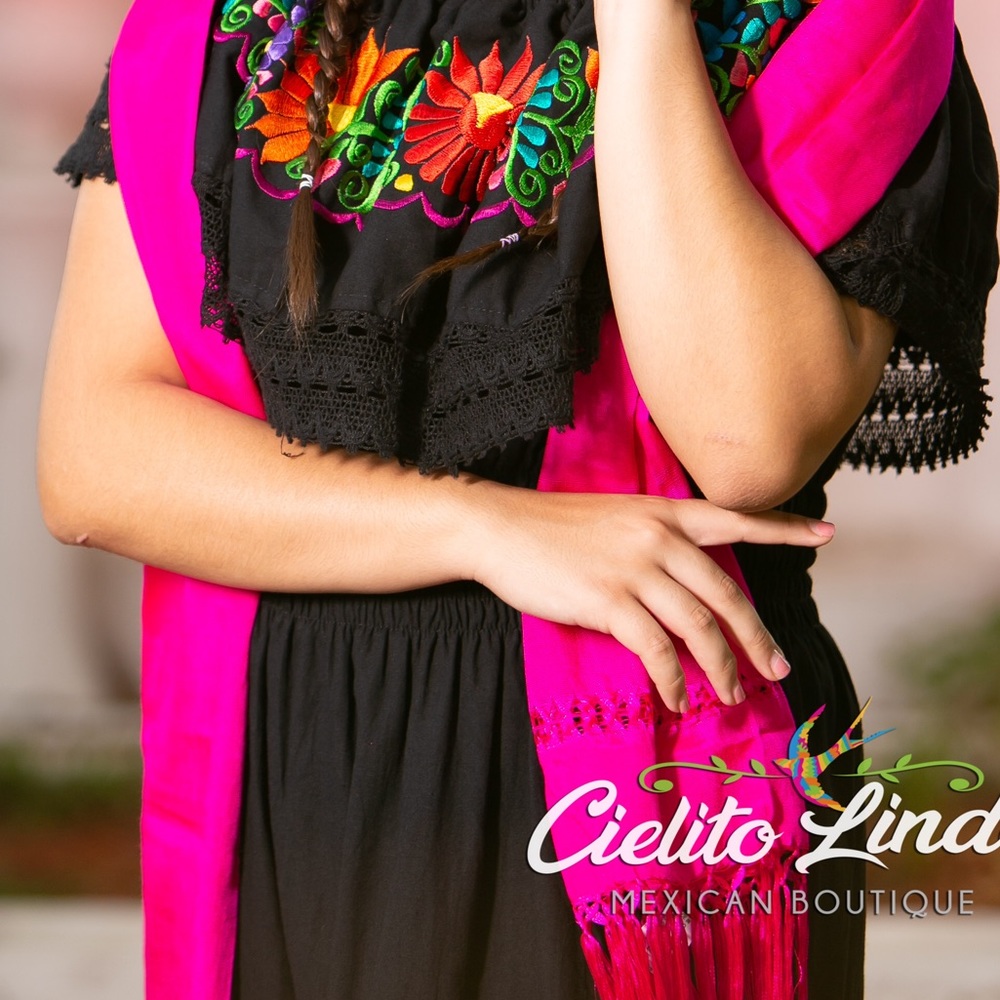 Mexican Shawl Scarf Hot Pink Silky Soft - Picture 3 of 7